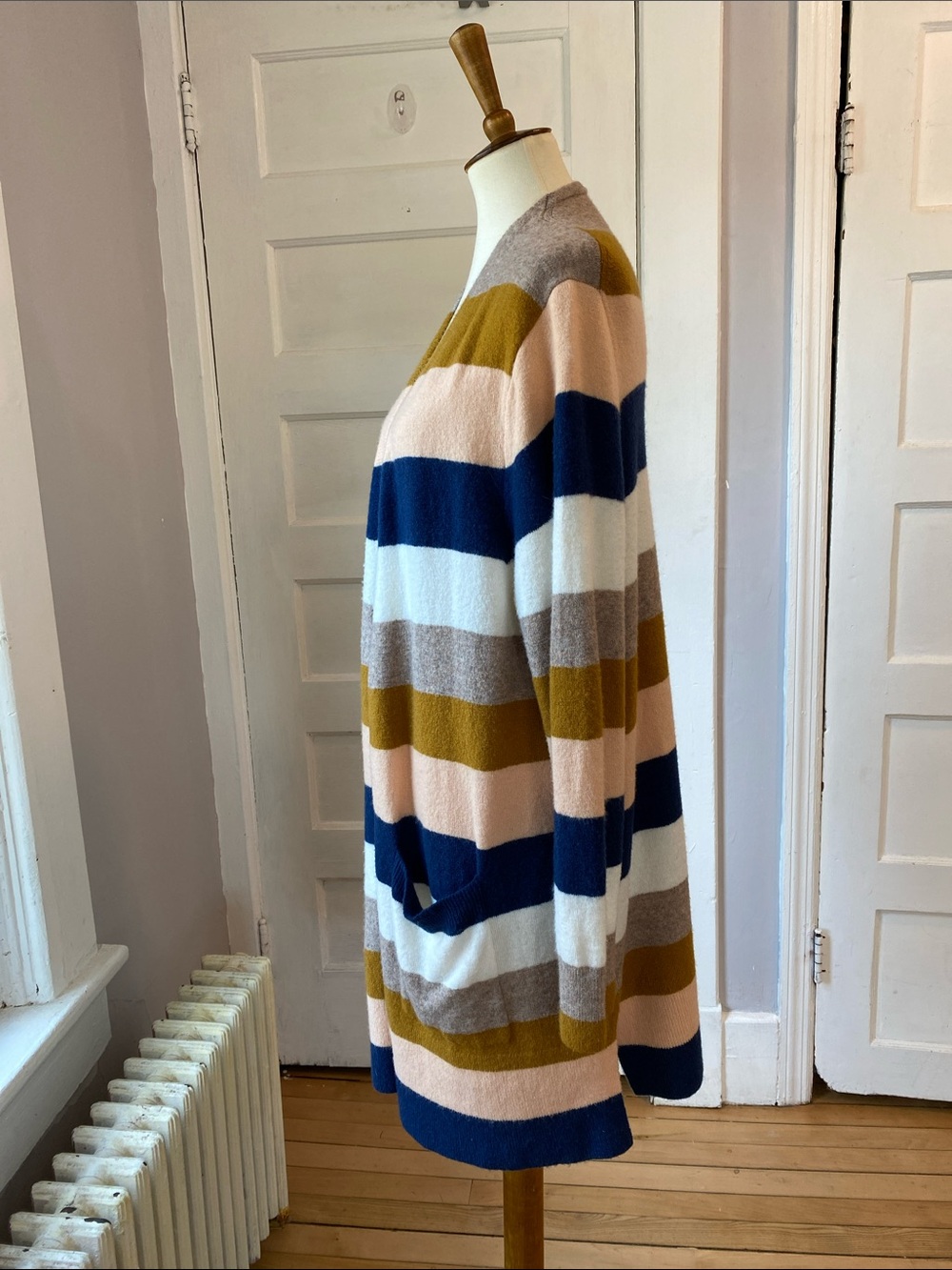 Madewell Kent Bengali IndigoStripe Wool Blend OpenCardigan, Size XL - Picture 11 of 17